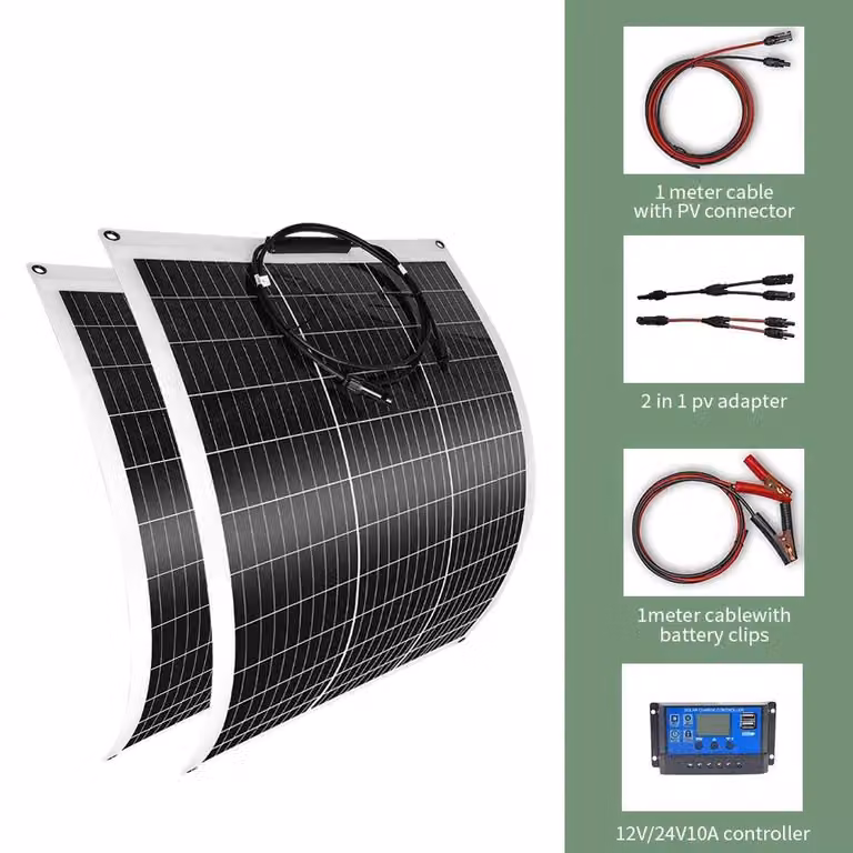 Pannelli solari - 200W - Sistema di pannelli solari - Kit solare monocristallino - Flessibile - Impermeabile - 2 kit da 200W