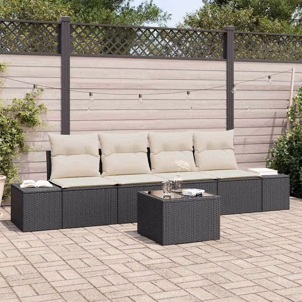 Maison Exclusive - Set Divano da Giardino 5 pcs Nero e Crema polyrattan