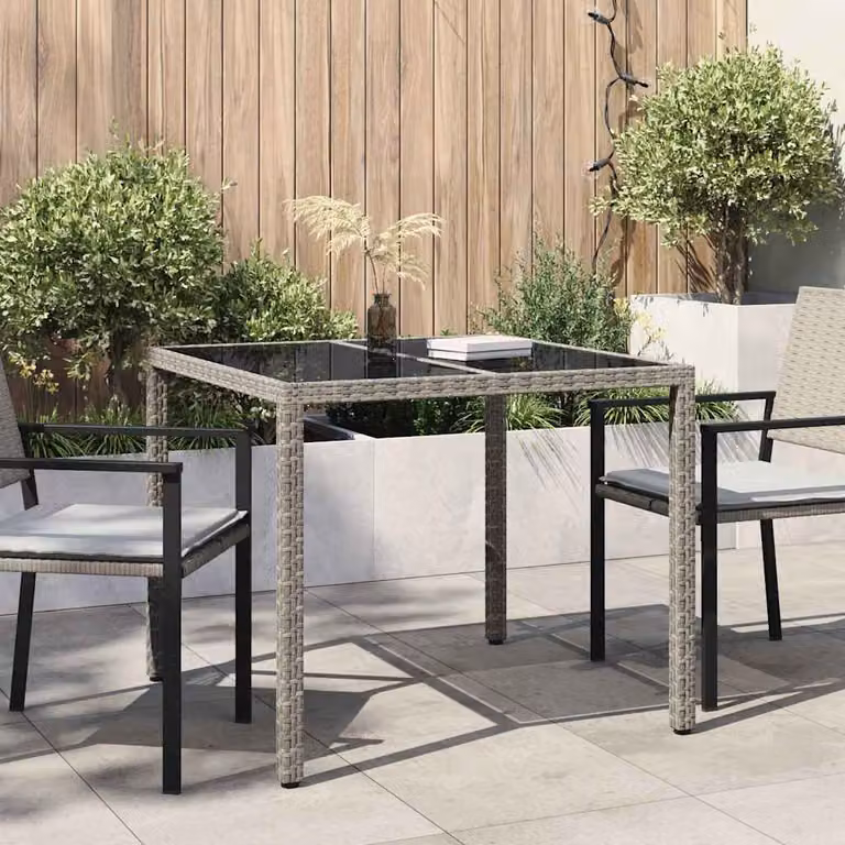 vidaXL Tavolo da giardino quadrato in polyrattan grigio L/P/H: 90 x 90 x 75 cm