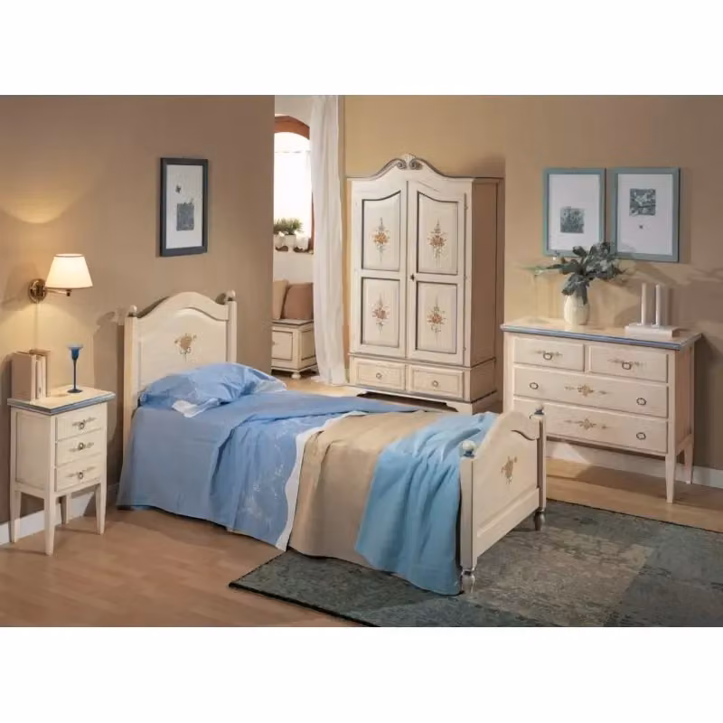 Comodino Como Mobili 2G con 4 cassetti in legno bianco e blu L 110 cm, P 51 cm, H 90 cm – 3