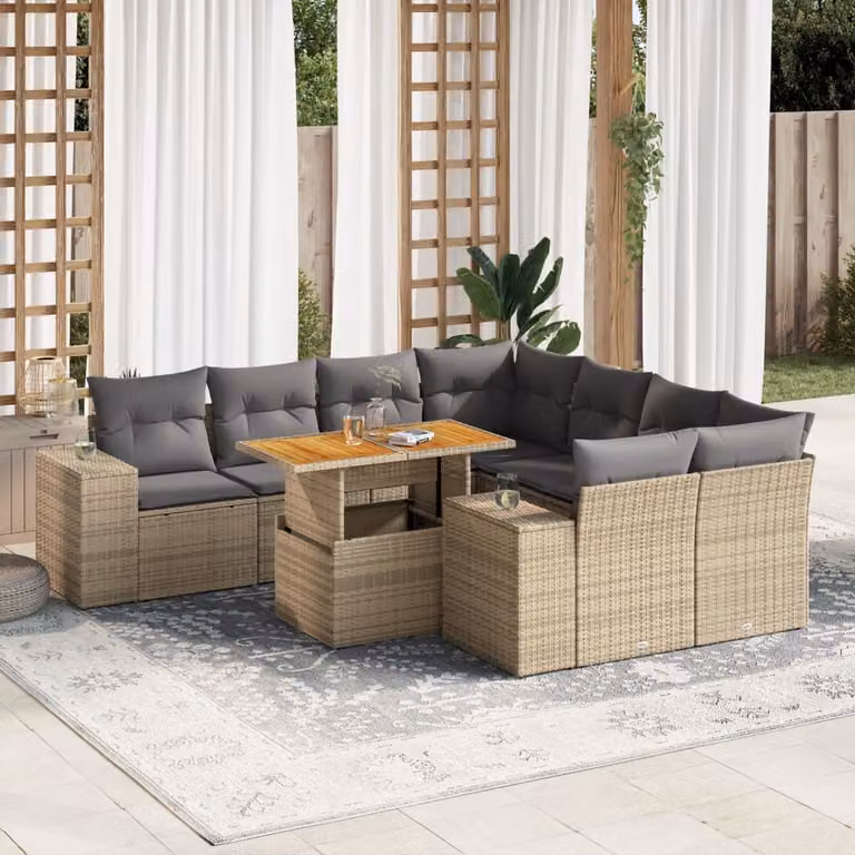 Maison Exclusive - Set Divano da Giardino 9 pz con Cuscini Beige in Polyrattan