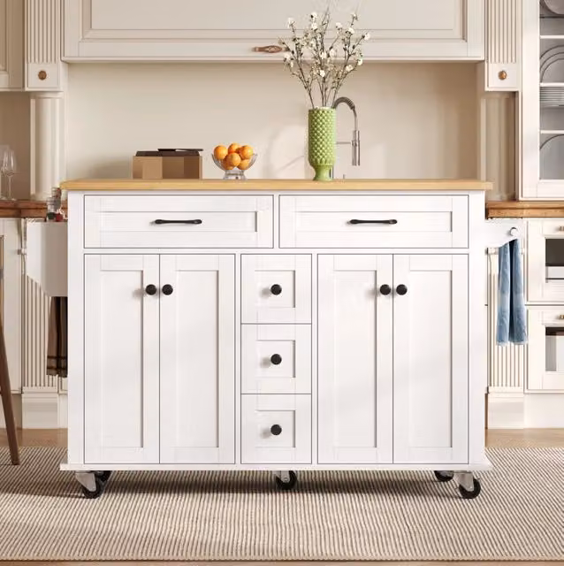Carrello da cucina multifunzione con piano ribaltabile 140x40(65) cm in MDF bianco e naturale