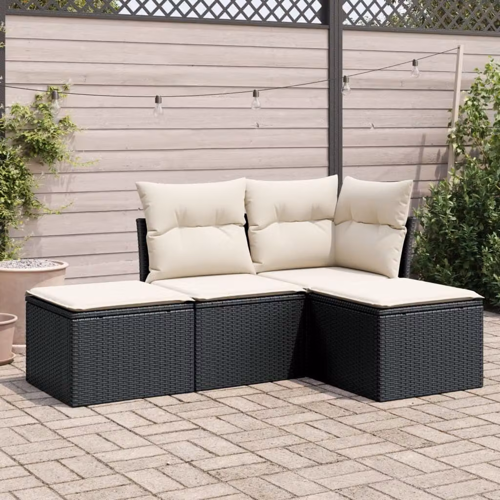 Maison Exclusive - Set Divani da Giardino 4 pz con Cuscini Nero in Polyrattan