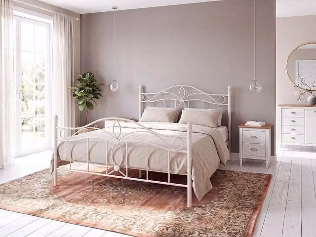 Struttura Letto in Metallo beige chiaro con Doghe Design Vintage 140 x 200 cm