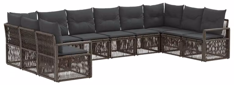 Set di divani da giardino, 10 pezzi, grigio, in rattan sintetico