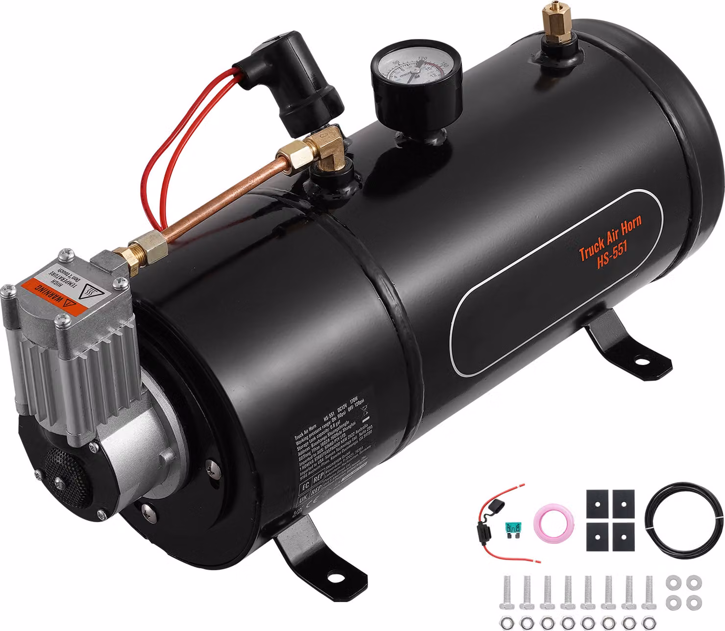 SucceBuy Compressore d'aria da 12 V con serbatoio, 0,8 galloni/3 l, 120 psi, sistema d'aria di bordo per il traino di trombe, il gonfiaggio di pneumatici e materassini gonfiabili