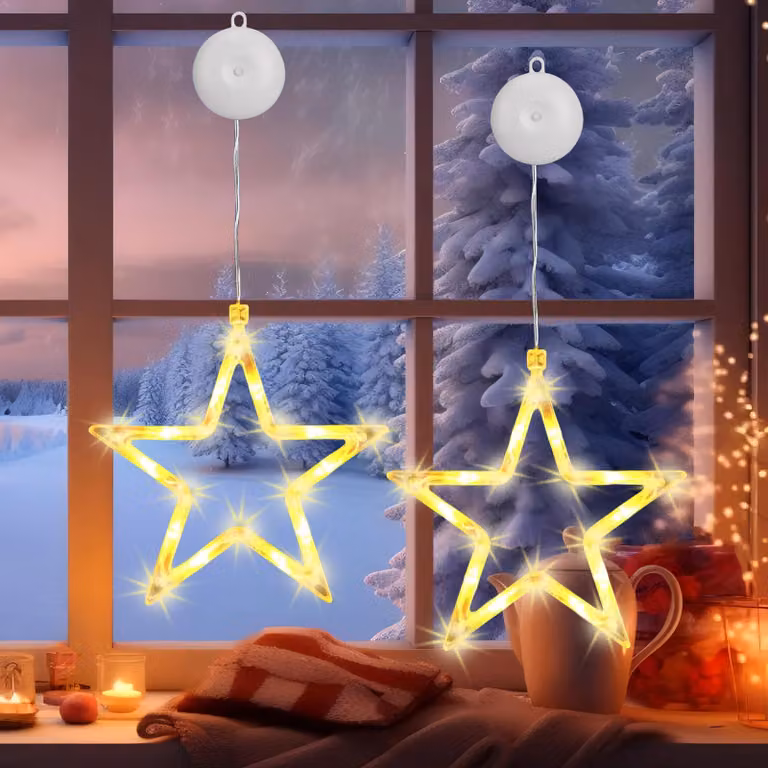 Catena luminosa a LED a forma di stella, 10 LED, luce bianco caldo, alimentata a batteria, confezione da 2