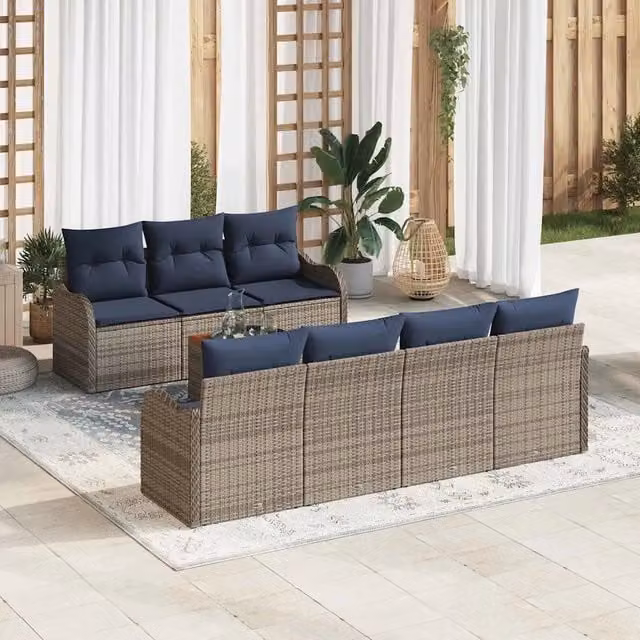 Set Divano da Giardino 8 pz Grigio polyrattan 3347416