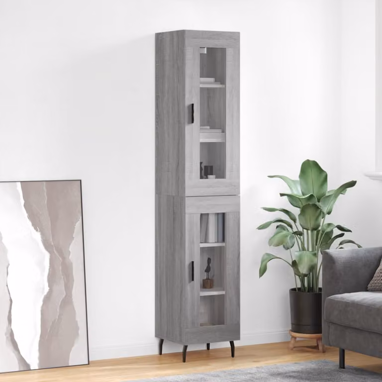Credenza moderna vidaXL in legno e metallo, Grigio Sonoma, L/P/H: 34,5 x 34 x 180 cm