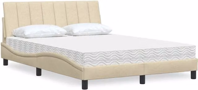 Letto con Materasso Hanko vidaXL in Tessuto Beige e Bianco L/P/H: 120 x 200 x 74,5 cm