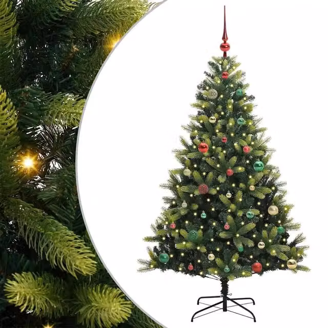 Albero di Natale artificiale pieghevole verde con 150 LED luce bianca calda, altezza 150 cm – 1