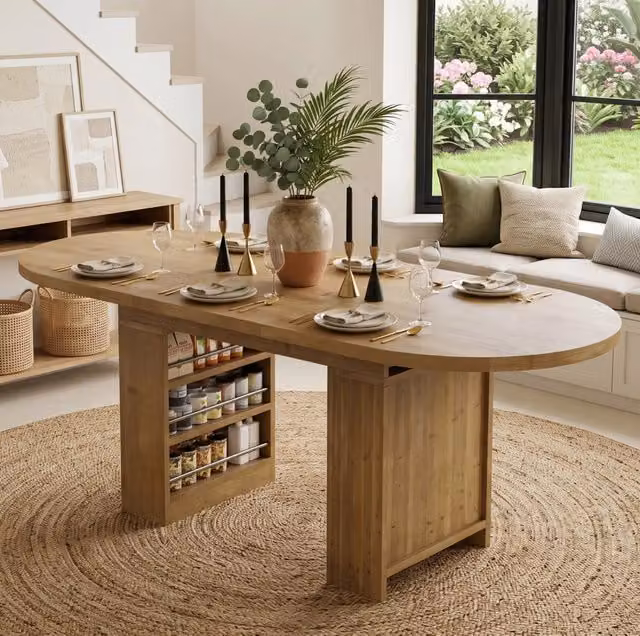 Tavolo da pranzo allungabile REDOM in stile scandinavo, colore marrone, con piano ovale in MDF laminato