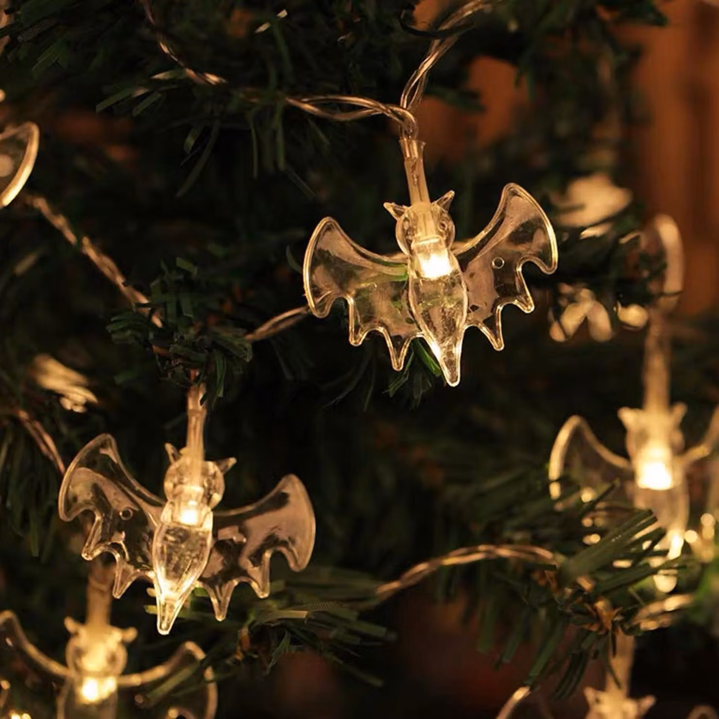 Fiaccole di Halloween, 3 m, 20 LED, a forma di pipistrello, decorative, da appendere, impermeabili, luce bianca calda, a batteria, spettrali per le feste