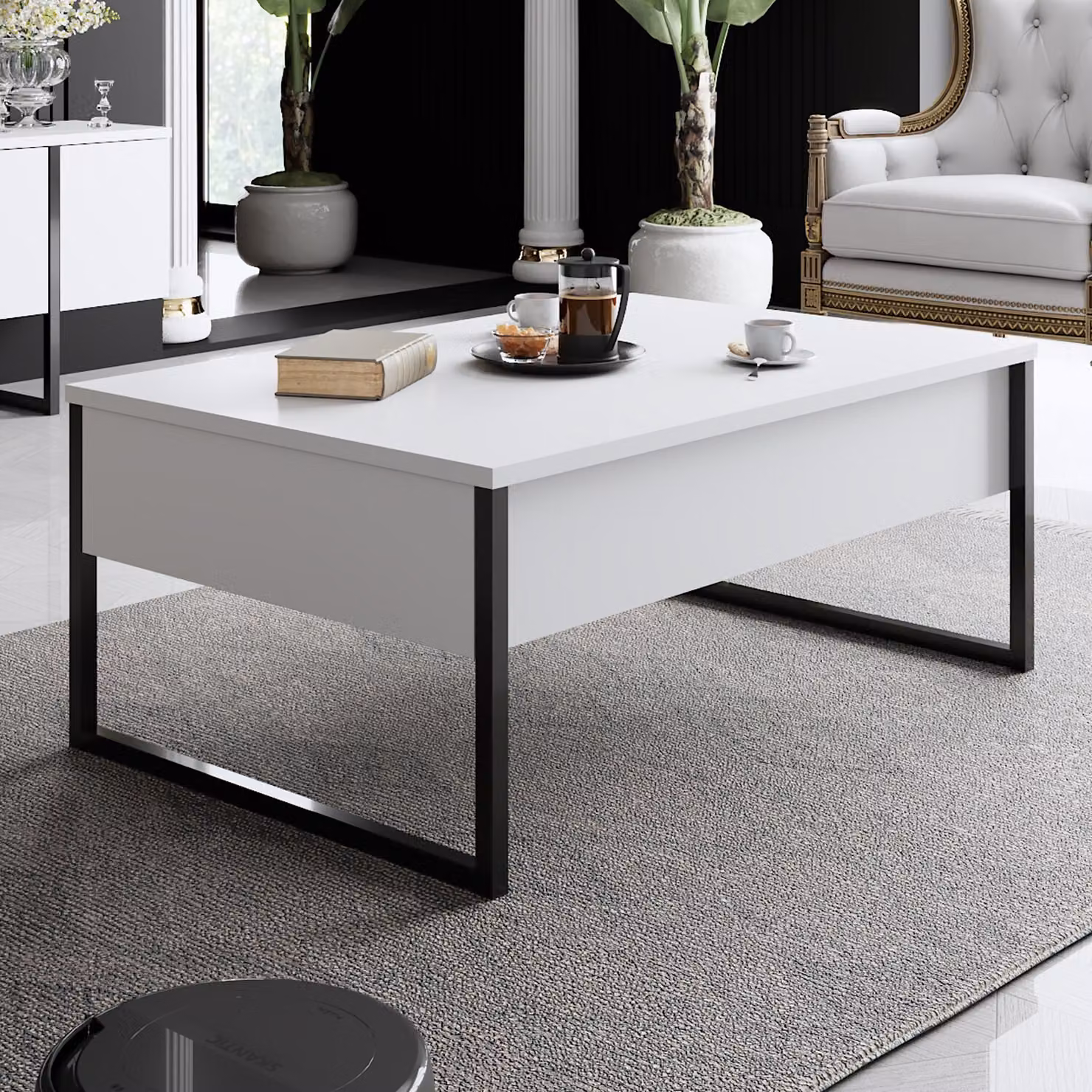 Skye Decor, Luxe - Bianco, Nero, tavolini da caffè, bianco, 90 x 40 x 60 cm