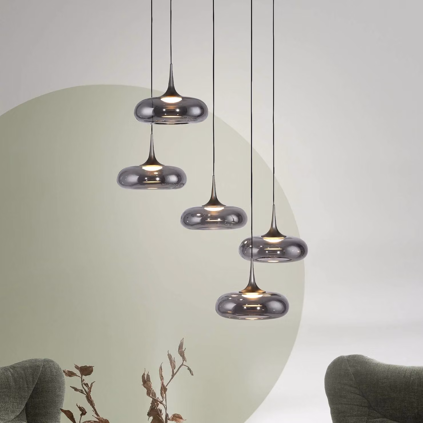 SCHÖNER WOHNEN-Kollektion Lampada a sospensione in vetro Posh, dimmerabile, Alluminio / Grigio / Zincato, Soggiorno / Sala da pranzo, Vetro, Moderno, Lampada a sospensione