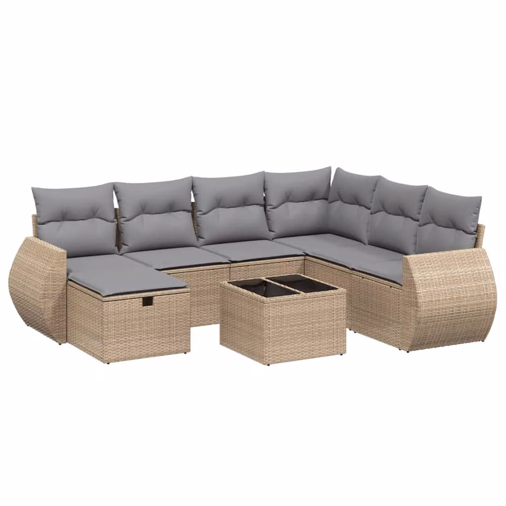 Set Divano da Giardino 8 pz con Cuscini Beige Misto Polyrattan