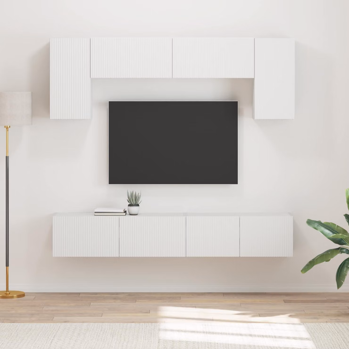 Set mobile TV moderno vidaXL in 4 pezzi, colore bianco, in legno ingegnerizzato MDF