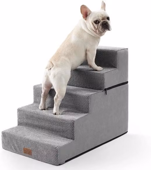 Scala per cani Cozy Kiss con 5 gradini in schiuma ad alta densità, grigia, L 75 cm x P 50 cm x H 60 cm, con rivestimento rimovibile e base antiscivolo