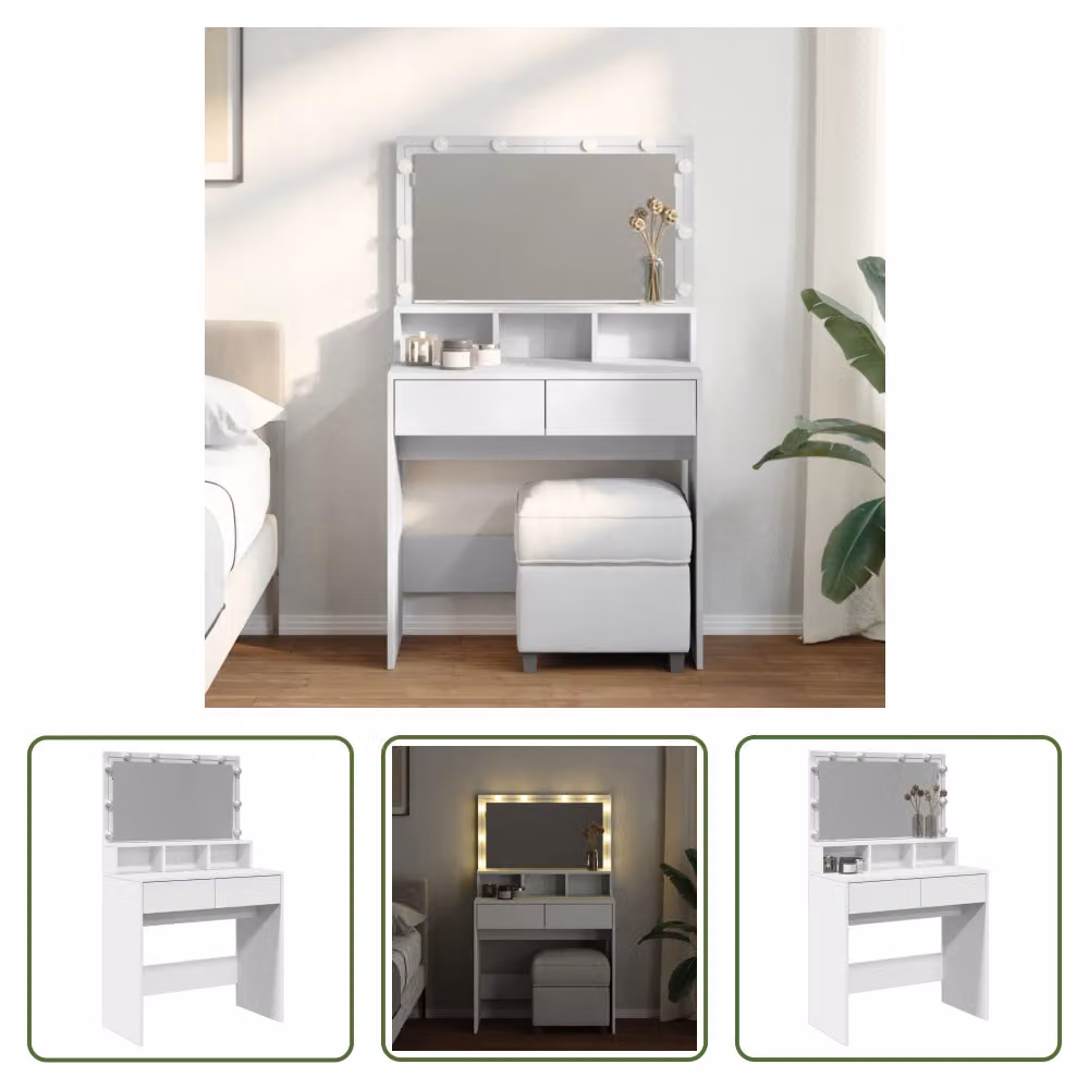 The Living Store Comodino con illuminazione LED Bianco 80x41x134,5 cm
