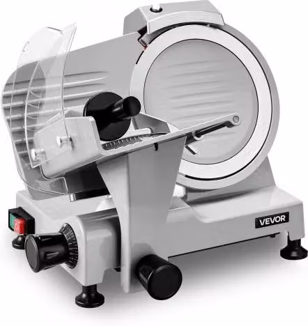 Affettatrice Elettrica VEVOR per Carne e Salumi da 300W con Lama in Acciaio da 220mm, Spessore Regolabile 0-12mm, Grigio