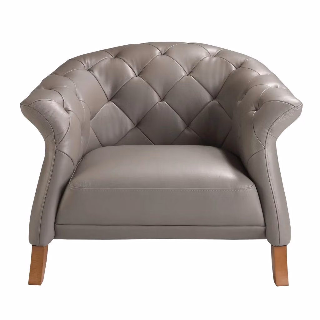 Poltrona relax moderna Angel Cerdà in pelle grigia con braccioli e struttura in legno – 2