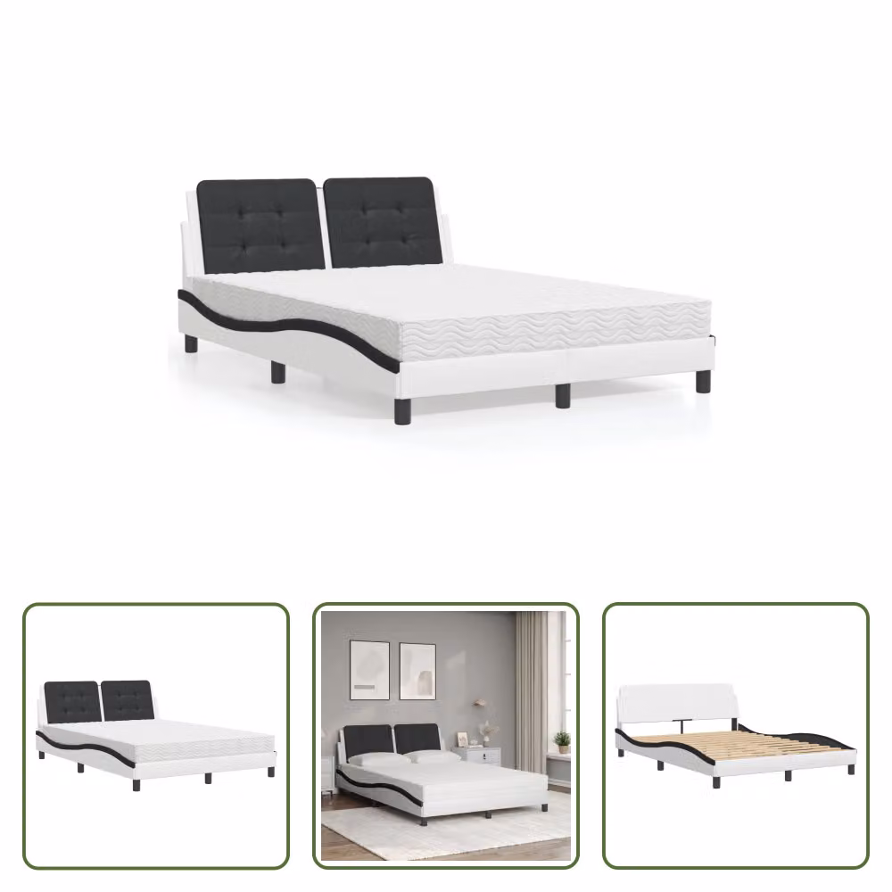 The Living Store Letto con materasso bianco e nero 140x190 cm in ecopelle