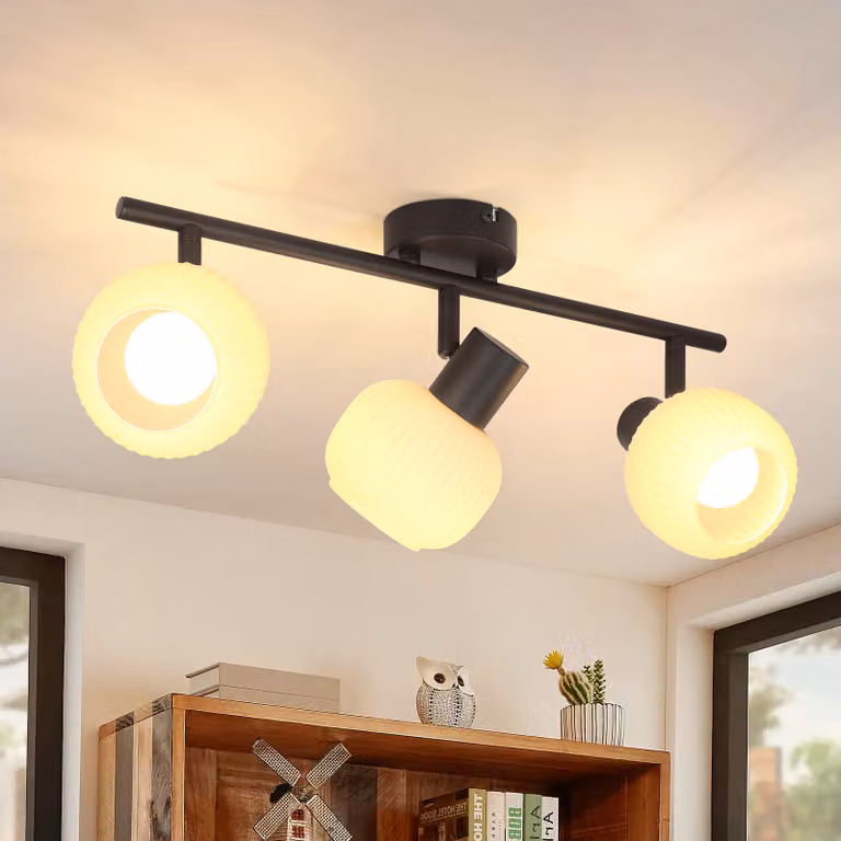 ZMH faretto da soffitto 3 fiamme plafoniera corridoio plafoniera nero spot soffitto vetro vintage E14 faretto interno moderno 350° spot orientabili per camera da letto soggiorno (senza lampadina)
