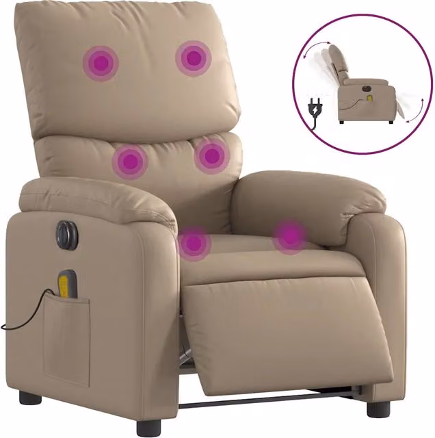 Poltrona | Sedia Relax Reclinabile Massaggio Elettrica Cappuccino Similpelle