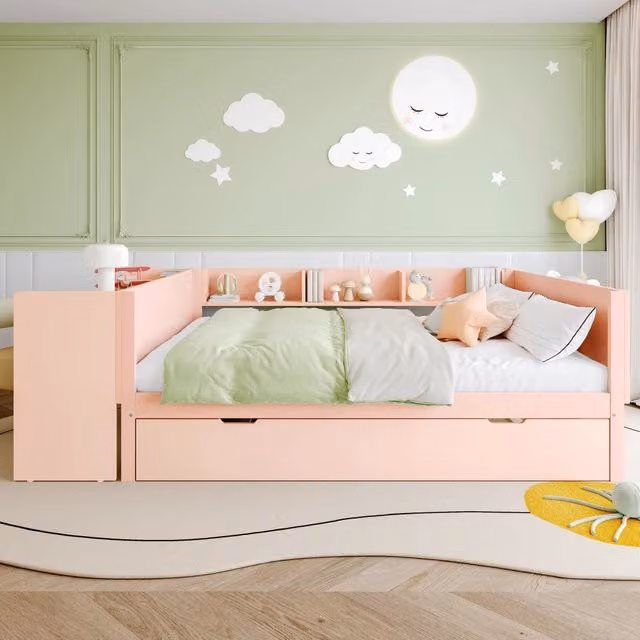 Desviae Letto combinato Letto Matrimoniale con scrivania, letto estraibile e 3 ripiani, 140 × 200 cm e 90 × 190 cm, senza materasso
