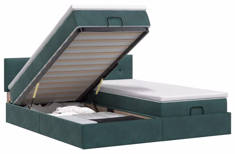 Divano poltrona ottomano con materasso e poggiatesta, 2 pezzi, velluto verde scuro