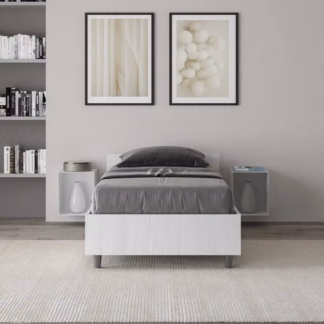 Letto singolo con rete 80x200 bianco frassino Nuamo