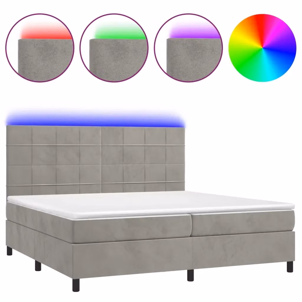 Letto Ibrido vidaXL in Velluto Grigio con Illuminazione LED e Porte USB L/P/H: 200 x 200 x 128 cm – 2