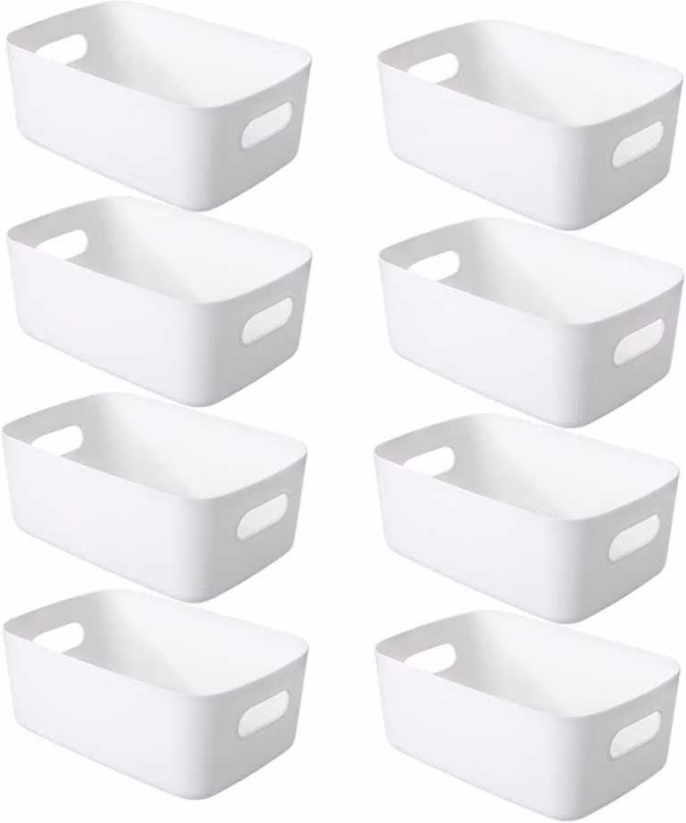 Set di 8 contenitori, dimensioni 30x20x12 cm, in plastica bianca, ideali per la cucina, impermeabili
