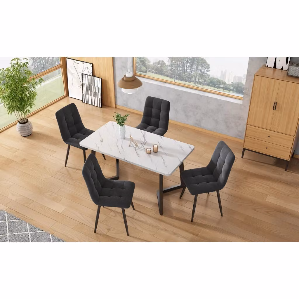 Set di 4 sedie da pranzo moderne OKWISH in velluto grigio con gambe in metallo e legno – 2