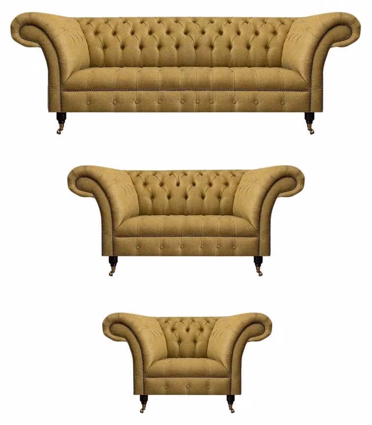 Chesterfield Gelbe Garnitur Wohnzimmer Couchen Luxus Sessel 3-Sitzer