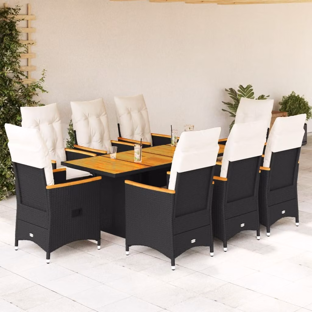 Maison Exclusive - Set da pranzo da giardino 9 pezzi con cuscini in polyrattan nero