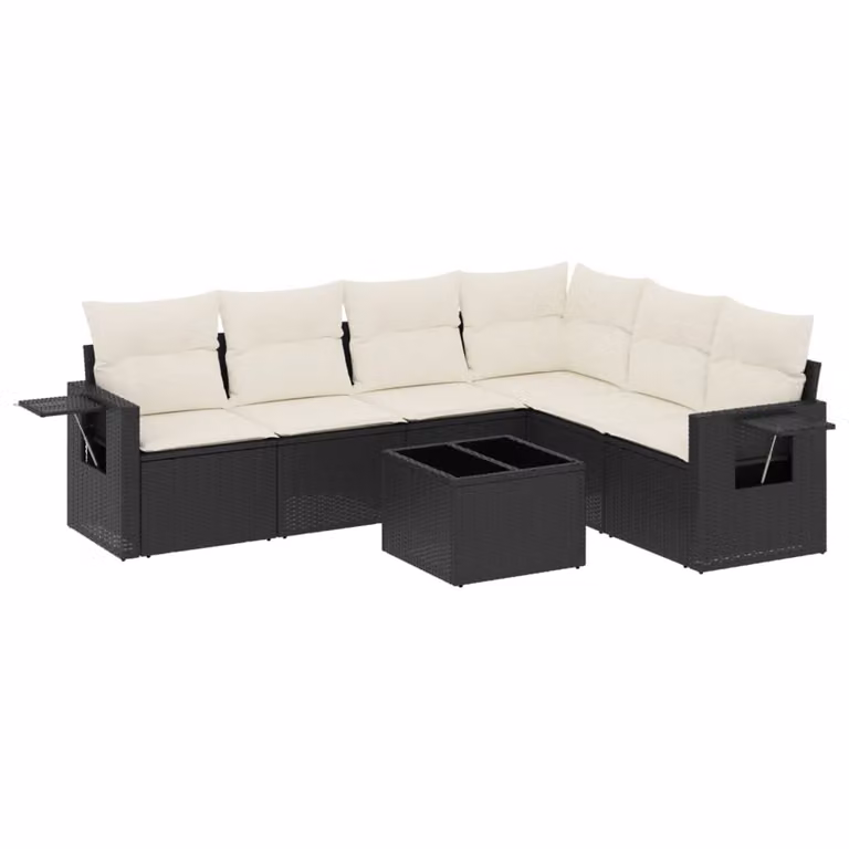 Set Divani da Giardino con Cuscini 7pz Nero Polyrattan