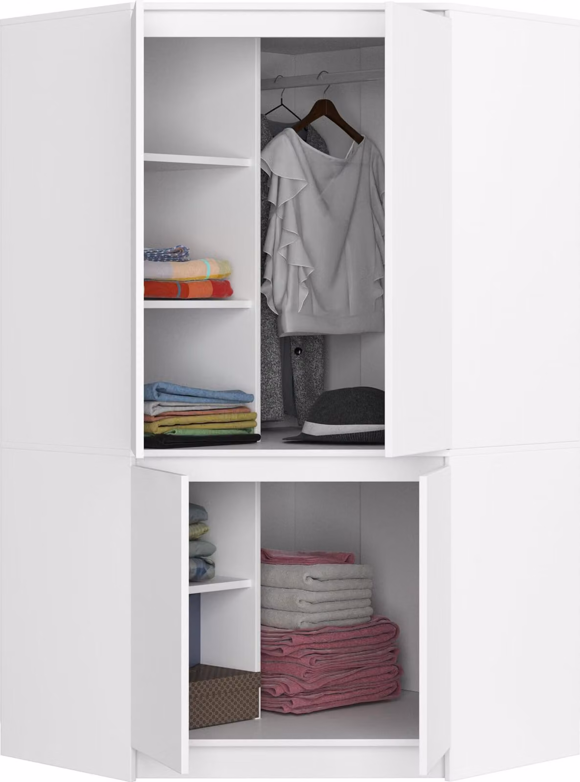 BDW Armadio angolare camera da letto, Armadio, Armadio angolare, Bianco