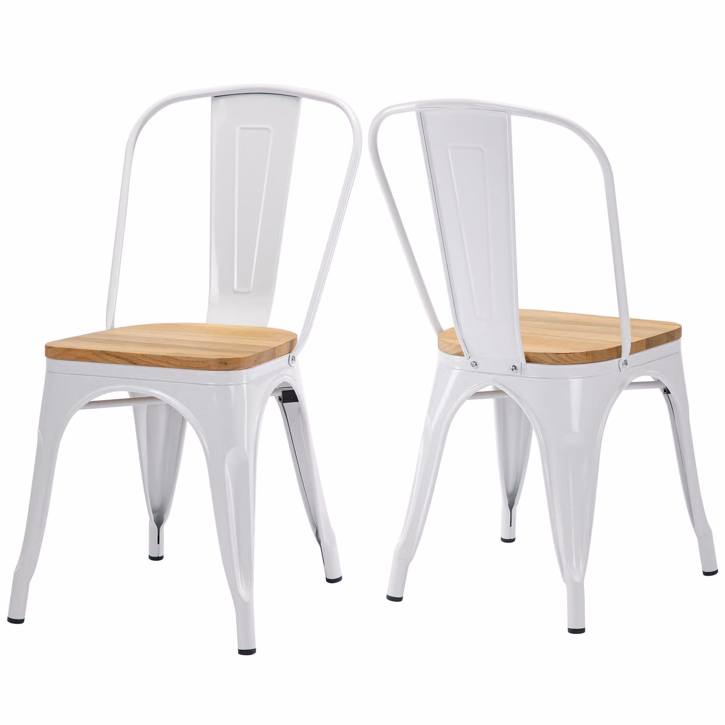 2x sedia da cucina sedia da pranzo in METALLO seduta in legno impilabile, colore:bianco+legno naturale, materiale:metallo