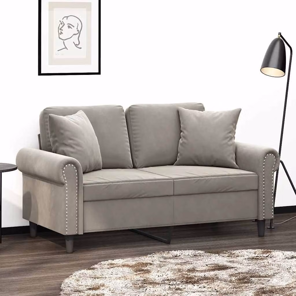 vidaXL Divano a 2 Posti con Cuscini Grigio Chiaro 120 cm in Velluto