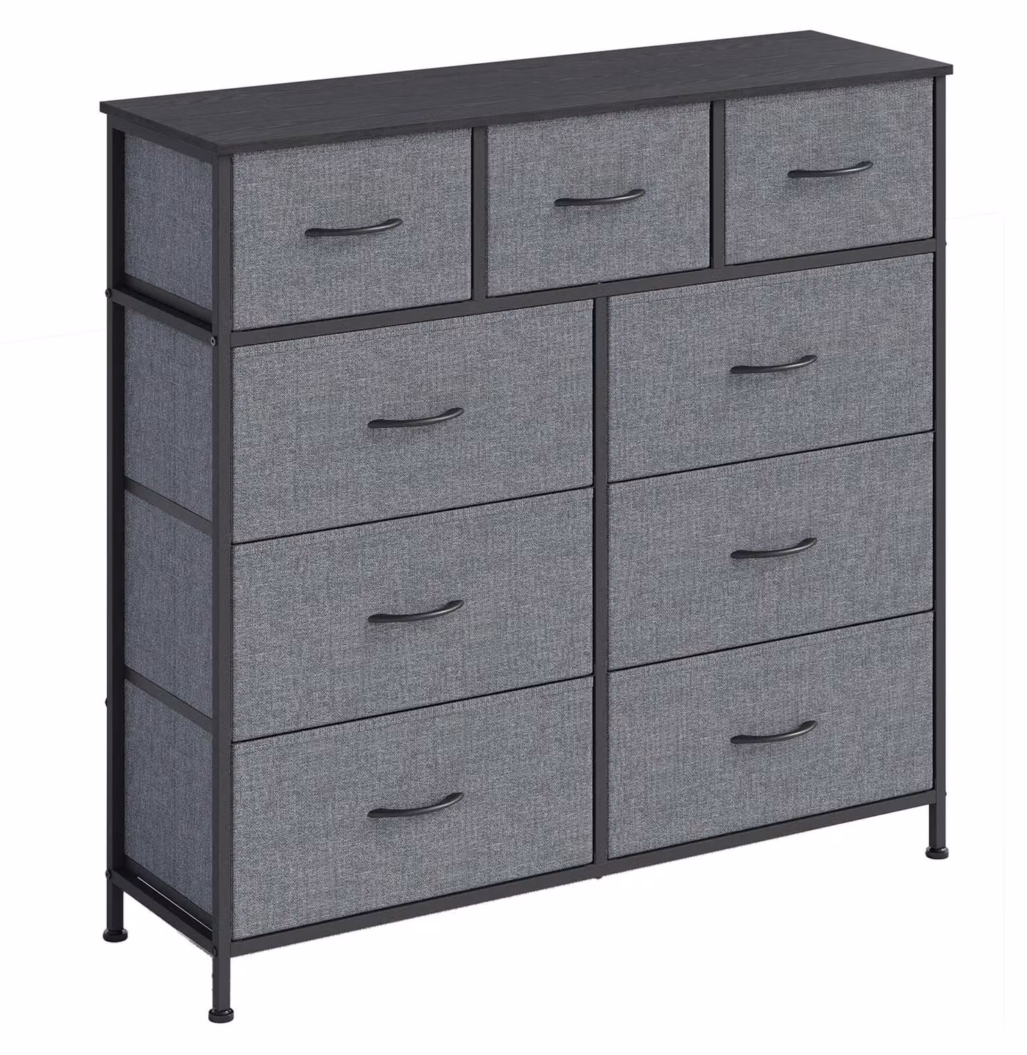 Comodino con 9 cassetti rivestiti in tessuto | Grigio | 98,8 x 30 x 95,2 cm