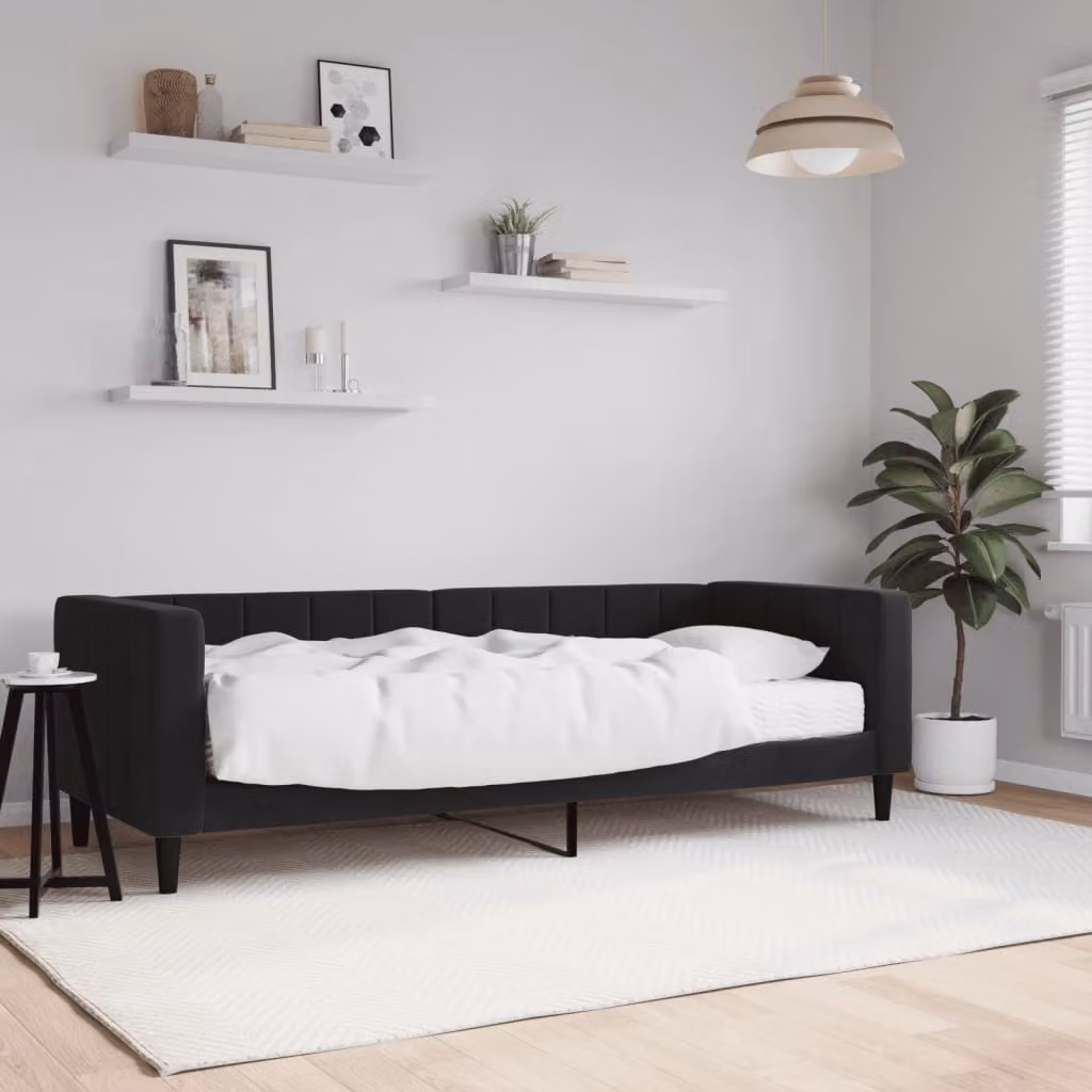 Divano Letto vidaXL in Velluto Nero con Materasso, Ideale per Soggiorno e Camera da Letto, L/P/H: 223 x 90 x 68 cm