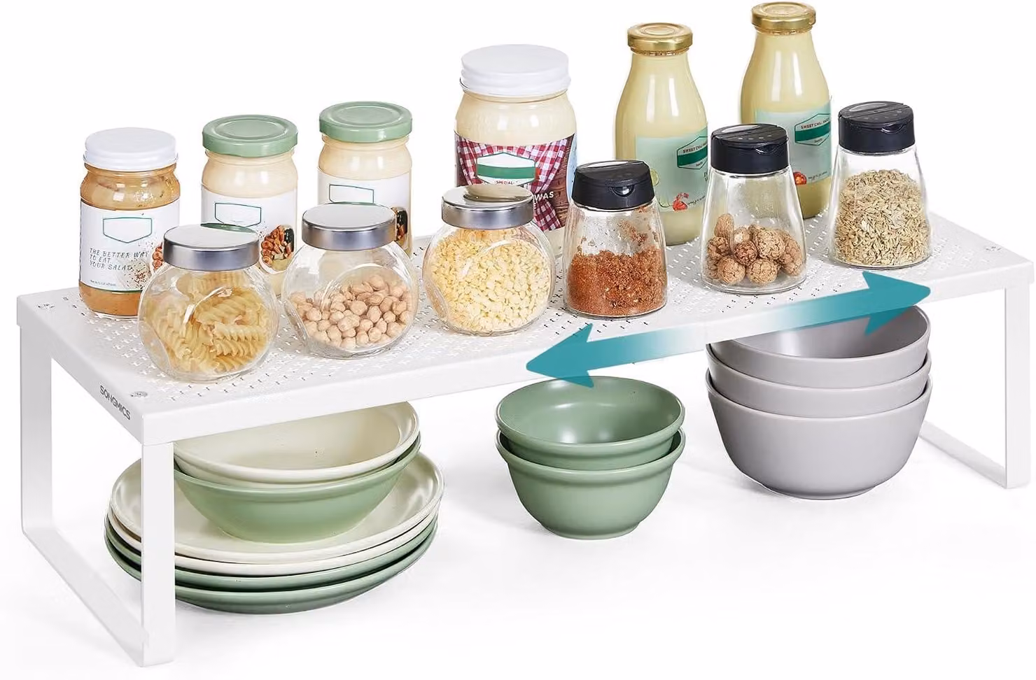 Ripiano estraibile per cucina - Organizzatore per armadi - Acciaio - Larghezza 38-60 cm - Capacità di carico 21 kg