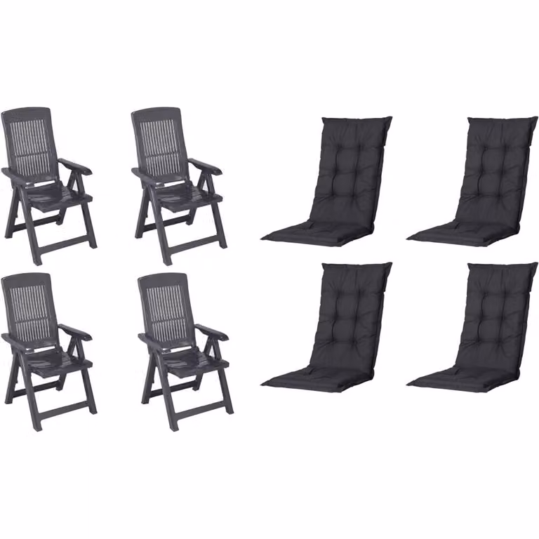 Set di 4 sedie pieghevoli Progarden Tampa con cuscino, antracite / nero