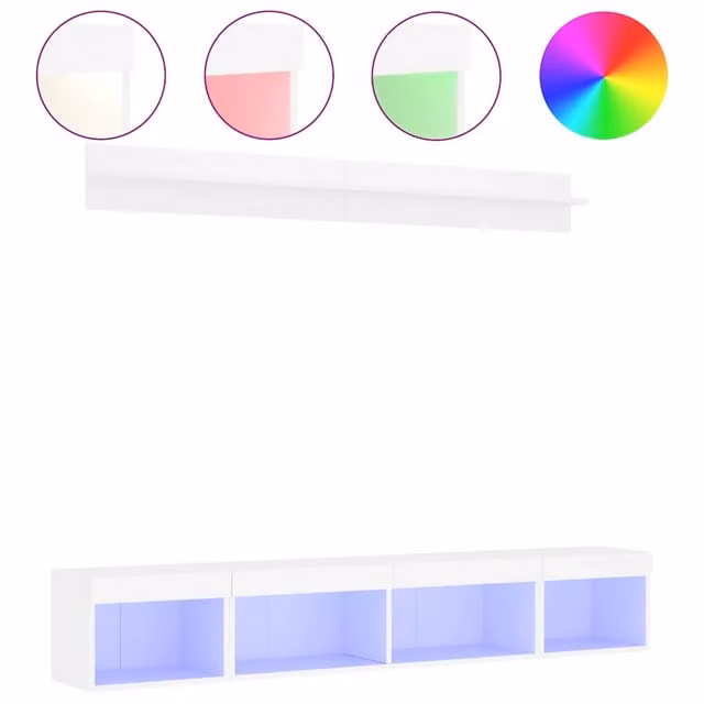 Mobile TV a muro Design In con illuminazione LED integrata, armadietto porta TV moderno in legno multistrato bianco lucido – 1