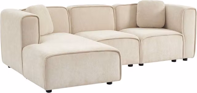 Divano angolare sinistro in tessuto, 3 posti, beige