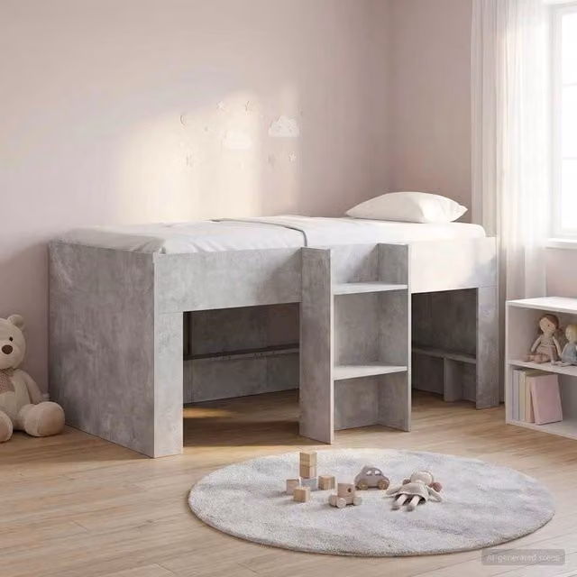 Letto alto singolo per bambini vidaXL in legno ingegnerizzato grigio, L/P/H: 160 x 80 x 163 cm