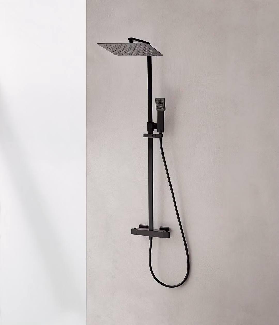 Sistema doccia SANYCCES CUBO Rain con termostato 30 cm angolare, nero opaco