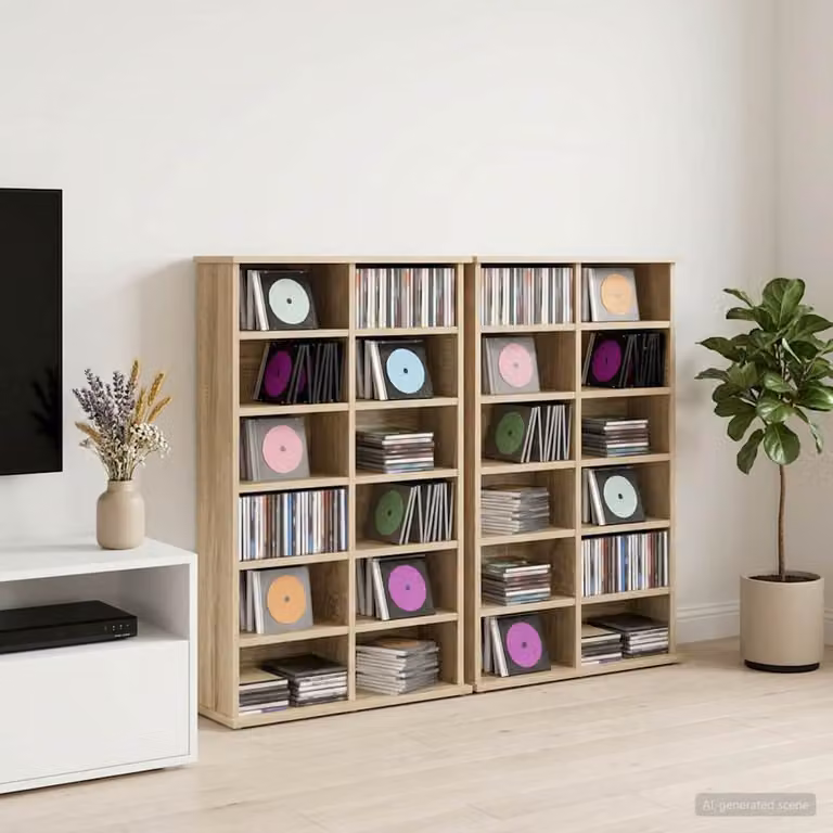 Set di 2 mobili per CD vidaXL in Rovere Sonoma con ripiani regolabili, L: 60 cm, P: 17 cm, H: 92 cm