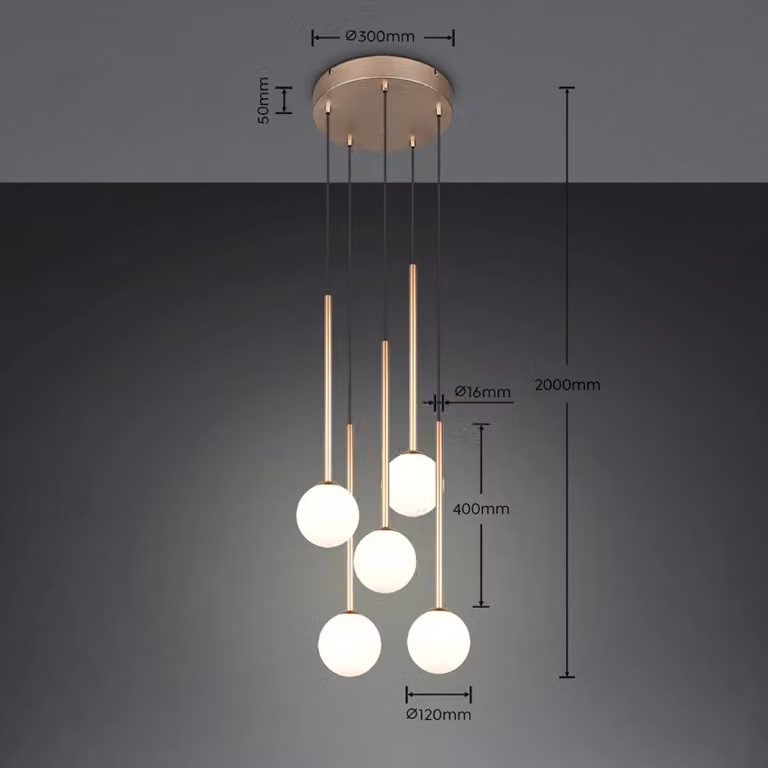 Trio Lighting Lampada a sospensione Firano, Ottone / Oro, Soggiorno / Sala da pranzo, Metallo, Moderno, Lampada a sospensione